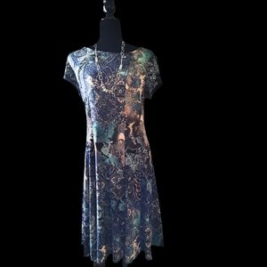 Connected Apparel Blue and Cream And Purple Midi Dress.